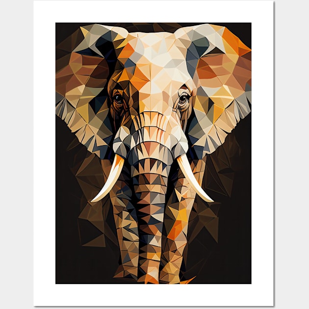 Triangle Elephant - Abstract polygon animal face staring Wall Art by LuneFolk